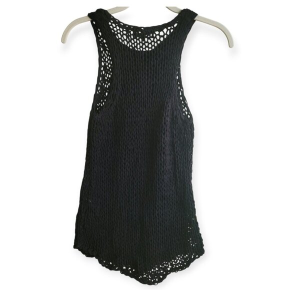 Vince Hand-Knit Loose-Weave Black Cotton Tank Top Size S - Picture 2 of 8